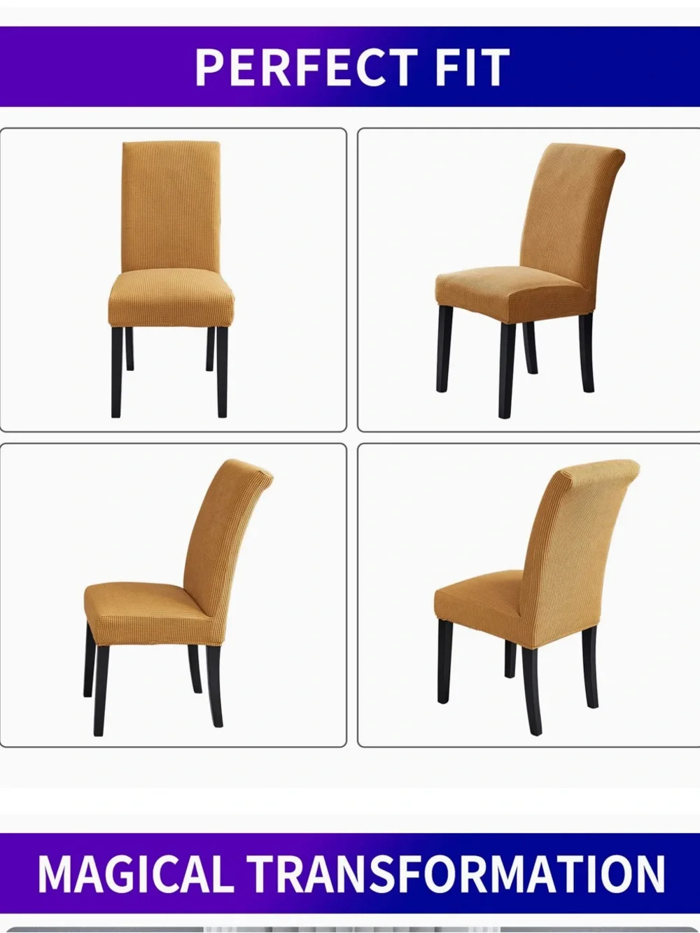 Gold Dining Chair Covers Set of 7 Jacquard Stretch Slipcovers NEW - Picture 5 of 6
